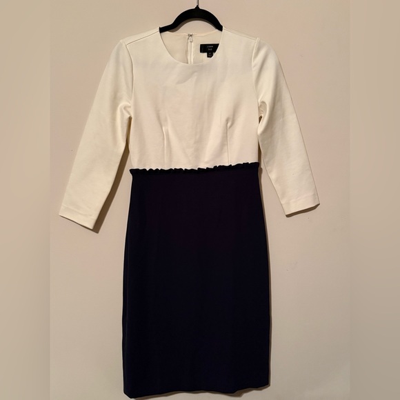 J.Crew 365 Colorblock Sheath Dress Ivory Navy NWT | Size 4T | Midi Work Office - Picture 2 of 7